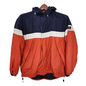 VTG Old Navy Outerwear Jacket Y2K Color Block Hooded Fleece Lined Orange Blue